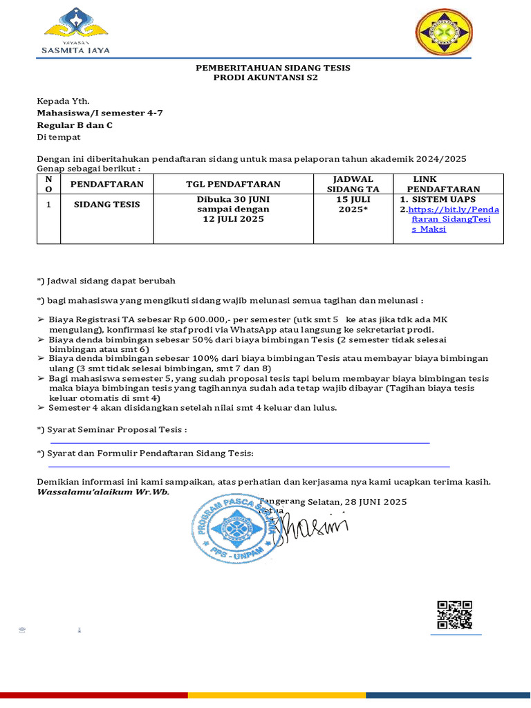 Pendaftaran Sidang Tesis S2 Akuntansi UNPAM PDF