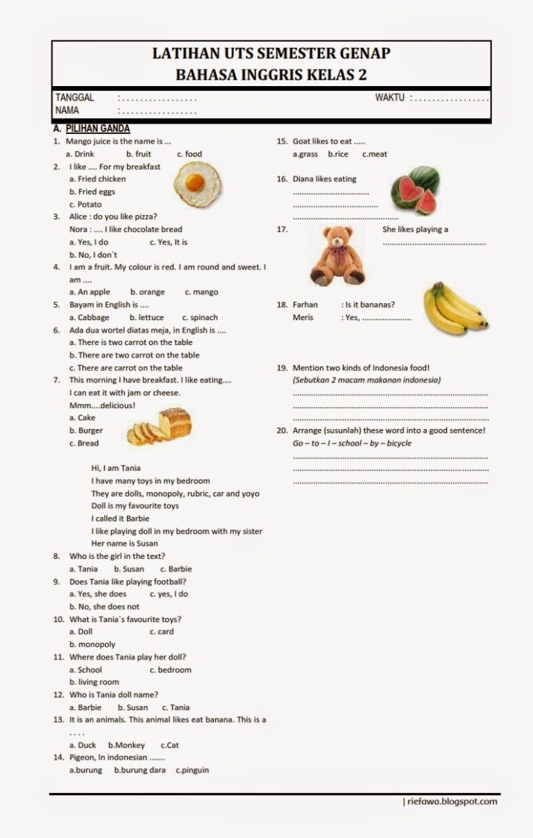 Akhirnya 5 Latihan Soal Bahasa Inggris Food and Drink Kelas 2 dari Modul Ajar 2026