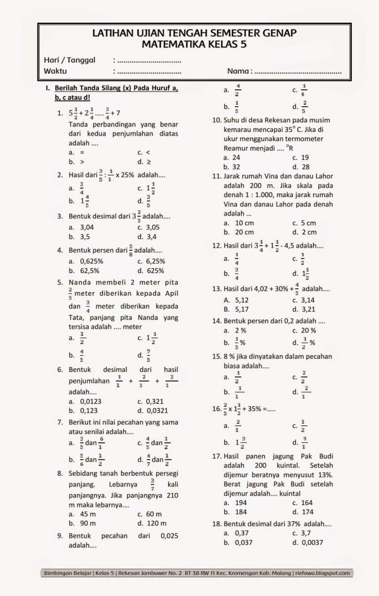 Rahasia Soal Matematika Kelas 5 SD Semester 2 yang Terbukti Bikin Nilai 100 Rahasia Soal Matematika Kelas 5 SD Semester 2 yang Terbukti Bikin Nilai 100