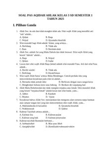 Soal PAS Aqidah Akhlak Kelas 3 SD 2025 PDF