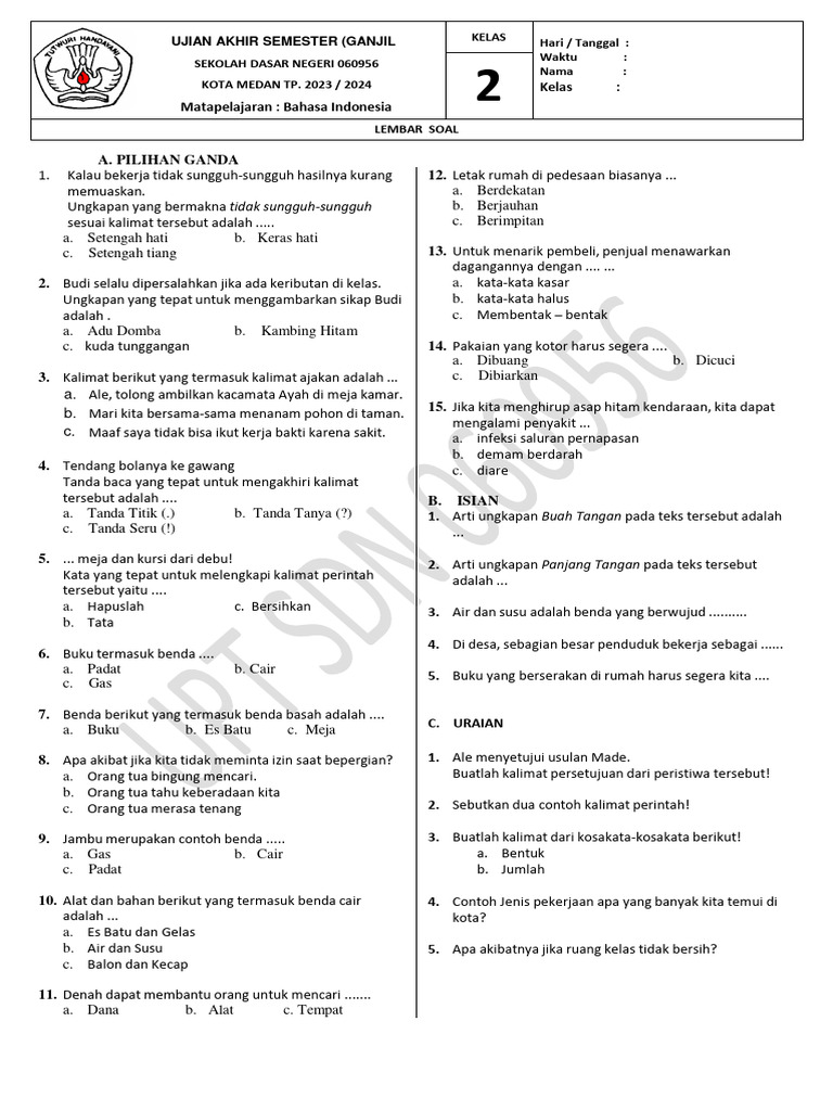5 Contoh Soal UAS Kelas 2 Tema 3 Kurikulum 2013 Paling Sering Keluar dan Wajib Dikuasai 5 Contoh Soal UAS Kelas 2 Tema 3 Kurikulum 2013 Paling Sering Keluar dan Wajib Dikuasai