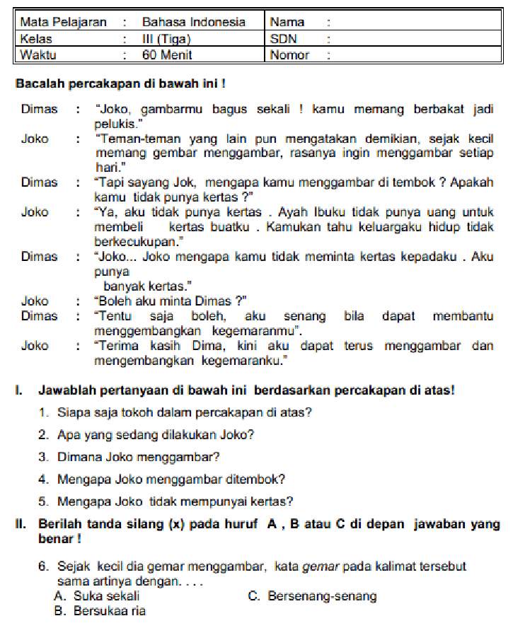 Mengukur Kemampuan Literasi Contoh Soal Ujian Bahasa Indonesia Kelas 2
