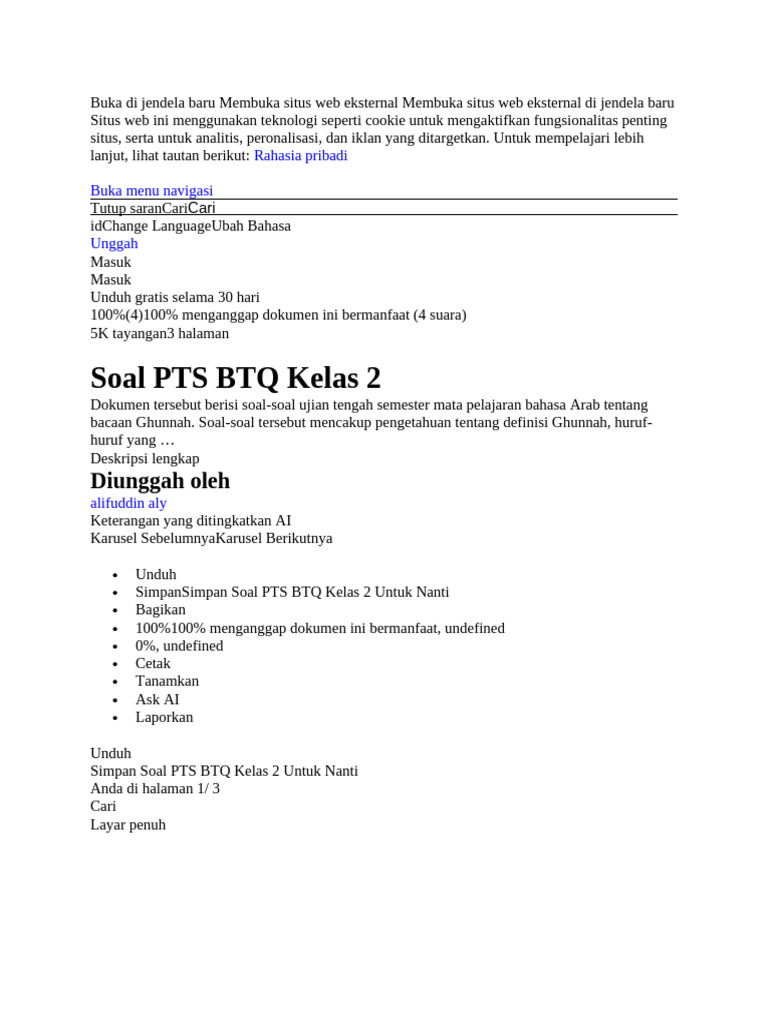 Soal Ujian BTQ Kelas 2 Ghunnah PDF