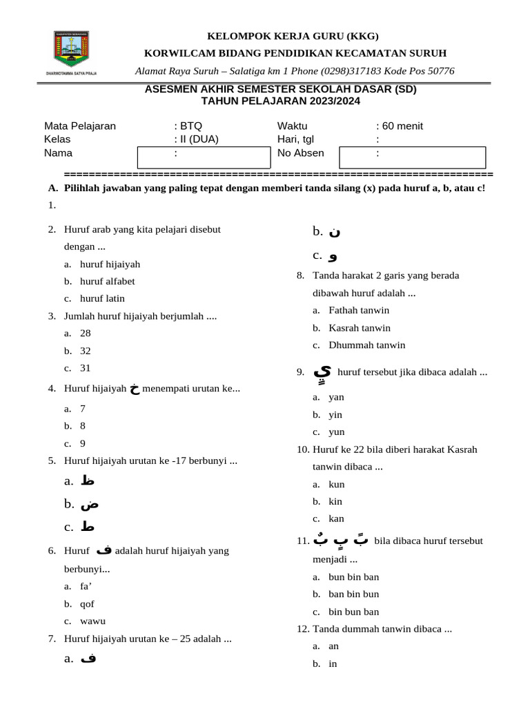 Asesmen BTQ Kelas 2 SD 2023 2024 PDF