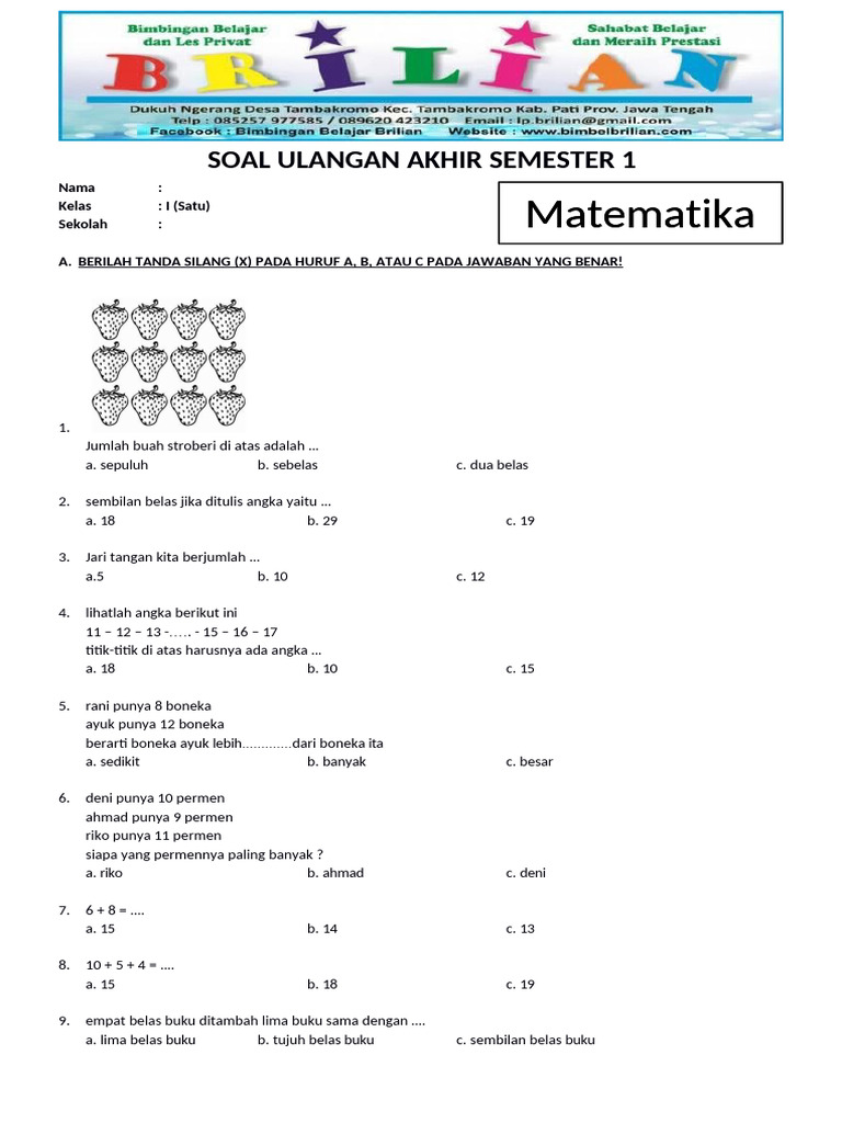 Persiapan Jitu Menghadapi UAS Soal dan Kunci Jawaban Kelas 3 SD Persiapan Jitu Menghadapi UAS Soal dan Kunci Jawaban Kelas 3 SD