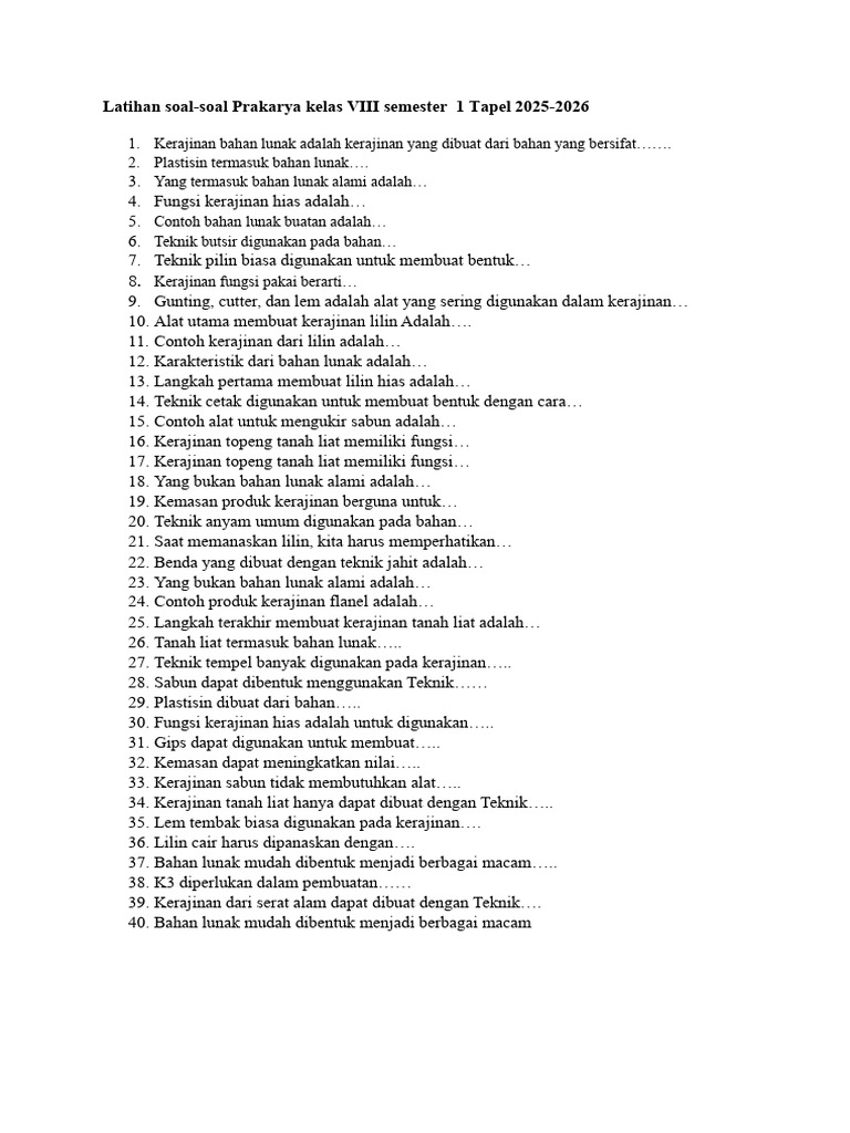 Latihan Prakarya Kelas VIII Semester 1 PDF