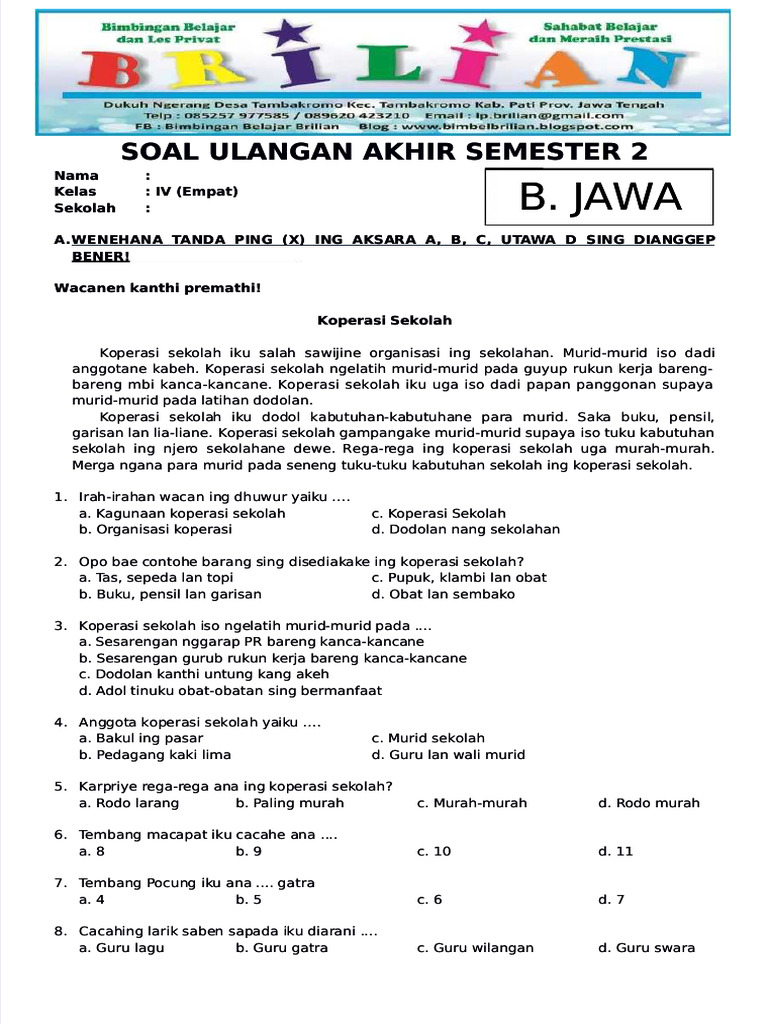 Ternyata Ini Kunci Jawaban Soal Bahasa Jawa Kelas 4 Semester 2 yang Jarang Diketahui Ternyata Ini Kunci Jawaban Soal Bahasa Jawa Kelas 4 Semester 2 yang Jarang Diketahui