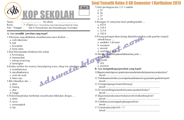 10 Contoh Soal UAS Kelas 3 SD Tema 1 Kurikulum 2013 yang Sering Muncul, Wajib Dipelajari Sebelum Terlambat!