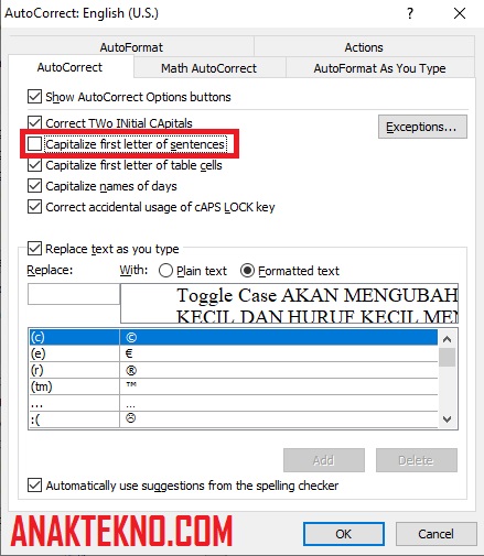 5 Rahasia Setelan Otomatis Mengubah Kapitalisasi Huruf Ketika Mengetik di Word 2013