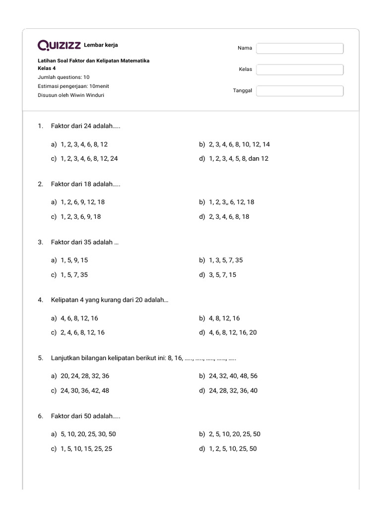 Akhirnya Ada Kumpulan Latihan Soal Matematika Kelas 4 Bab Faktor dan Kelipatan Beserta Kunci Jawaban Akhirnya Ada Kumpulan Latihan Soal Matematika Kelas 4 Bab Faktor dan Kelipatan Beserta Kunci Jawaban