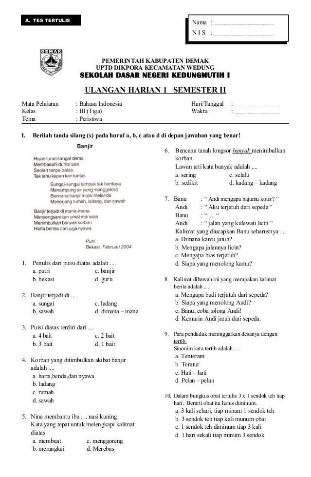 Soal Uas Bahasa Indonesia Kelas 3 Semester 1 - Perumperindo co id Soal Uas Bahasa Indonesia Kelas 3 Semester 1 - Perumperindo co id