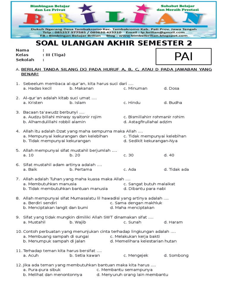 Kisi-Kisi Soal PAI SD Kelas 3 Semester 2 Kurikulum 2013: 7 Materi Wajib yang Sering Muncul di Ujian 2026
