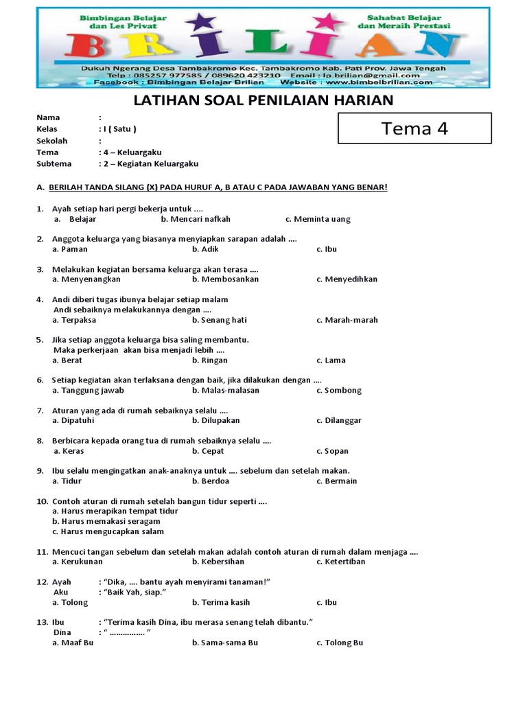 Terbukti! 20 Contoh Soal Kelas 1 SD Thema 2 Sumthema 4 untuk Persiapan OMI IPAS 2026