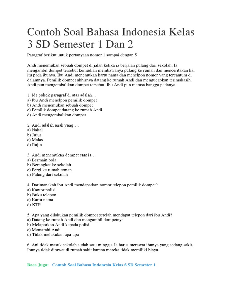 7 Rahasia Menjawab soal bahasa indonesia semester 1 kelas 3 agar Nilai Langsung A