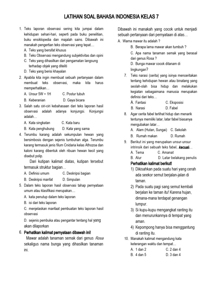 Rahasia Lolos Ujian dengan Bocoran Soal Bahasa Indonesia Semester 1 Kelas 7 Bahasa Indonesia