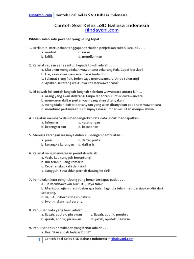 Rahasia Lulus Ujian dengan Soal Bahasa Indonesia SD Kelas 5 Semester 1 Terbaru Rahasia Lulus Ujian dengan Soal Bahasa Indonesia SD Kelas 5 Semester 1 Terbaru