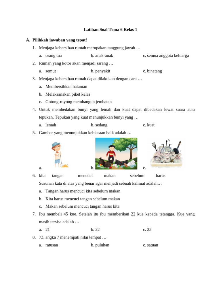 Wajib Tahu! Kumpulan Latihan Soal Tema 6 Sub Tema 2 Kelas 1 Agar Anak Cepat Pintar
