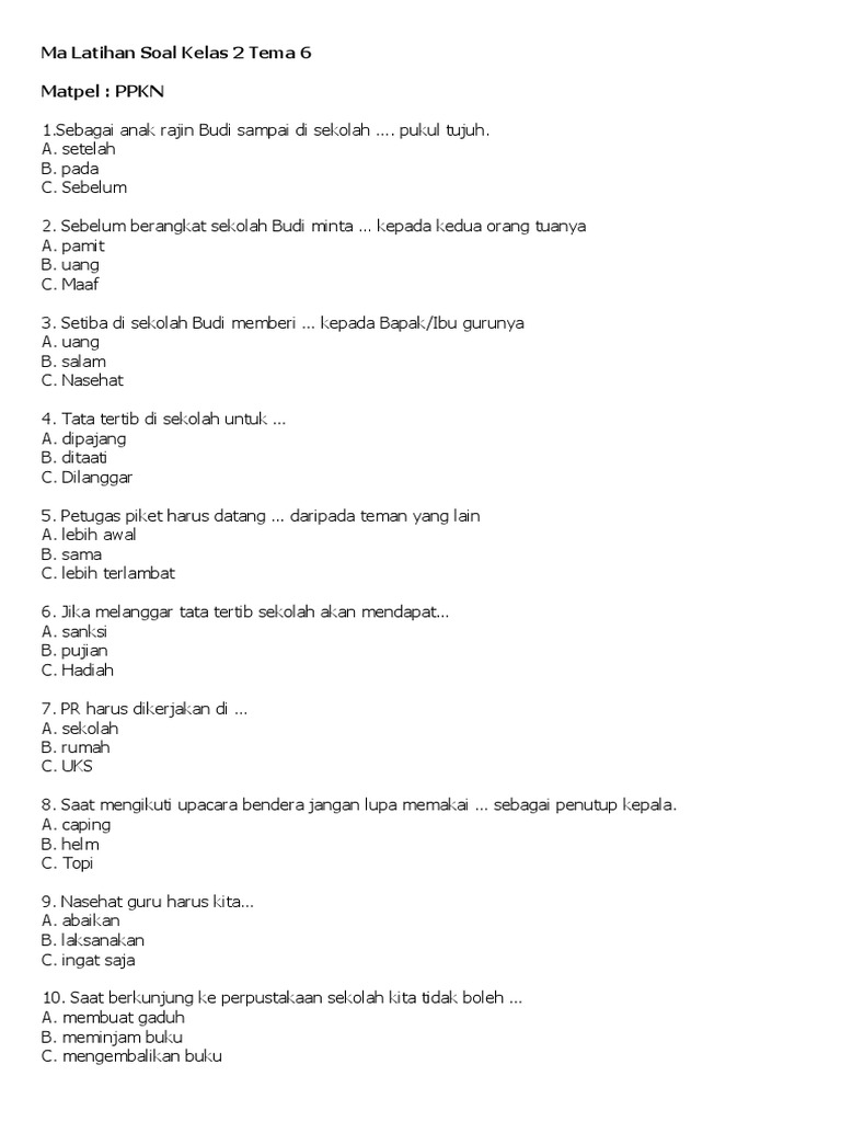 Wajib Tahu! Kumpulan latihan soal tema 6 kelas 2 semester 2 Agar Nilai Ujian Sempurna